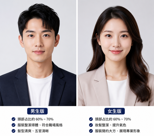 履歷照片範例：男生版、女生版
