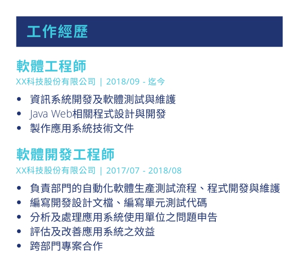 條列式工作經歷與成就
